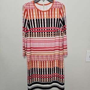 Eliza J Womens Geometric Print Jersey Knit Shift Dress Pink Orange size 2